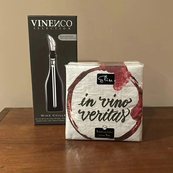 Wine Chiller Gift Set | Wine Chiller | Cocktail Napkins | Gifts | Holiday Gift - Picture 1 of 16